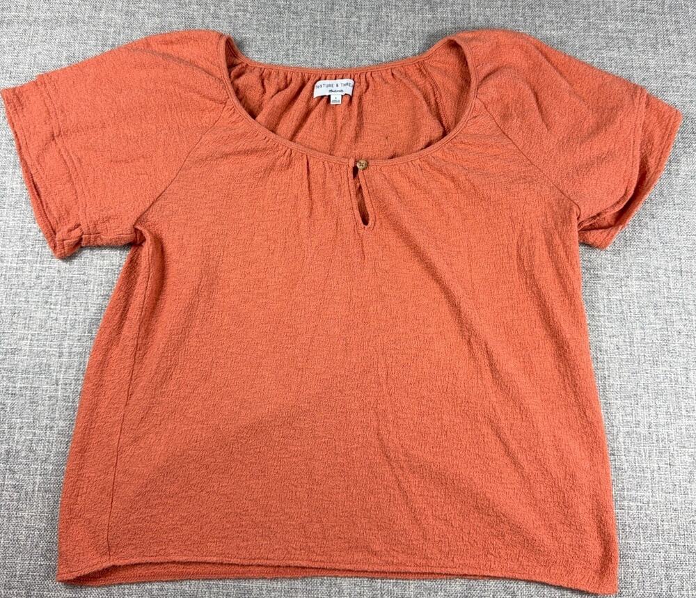 Madewell Texture & Thread Top Womens S Burnt Orange Textured Keyhole Blouse